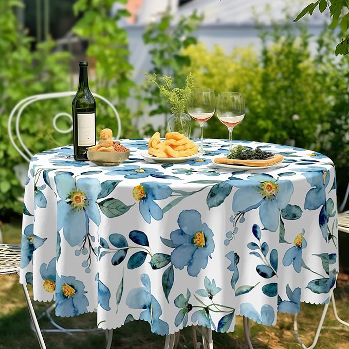 Eikione Summer Round Tablecloth,Tablecloth Waterproof and Wrinkle-Free, Round Table Covers, Summer Decorations for Home 60inch