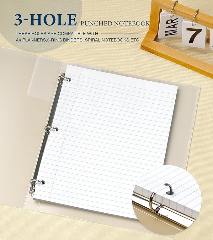 Wide Ruled Loose Leaf Paper, Notebook Paper, 8.5 x 11 Wide Ruled Paper, 3 Hole Punch Binder Paper, 200 Sheets Lined Paper for 3 Ring Binders, Writing Paper with Lines (2 Pack)