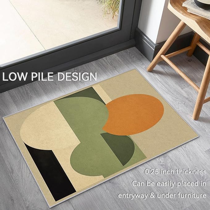 Mid Century Modern Throw Rug 2x3, Washable Abstract Geometric Rugs for Entryway Bedroom Kitchen, Minimalist Area Rug for Home Decor, Non Slip Backing Indoor Floor Mat Carpet - 2 x 3 ft