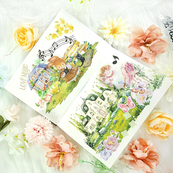 Snycler Sticker Book - 20 Sheets Vintage PET Stickers for Scrapbooking, Junk Journaling, Ephemera, and Decorative Crafts-Concert in The Forest
