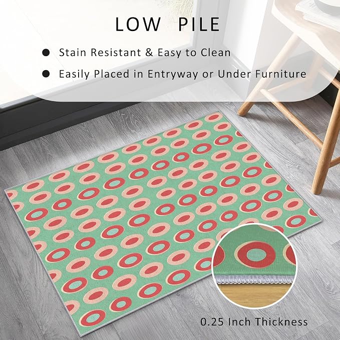 Mid Century Modern Rugs 3x4, Geometric Retro Washable 3 x 4 Area Rug for Living Room, Bedroom, Low Pile Non Slip Stain Resistant Carpet, Mid Century Home Decor Accessories & M916