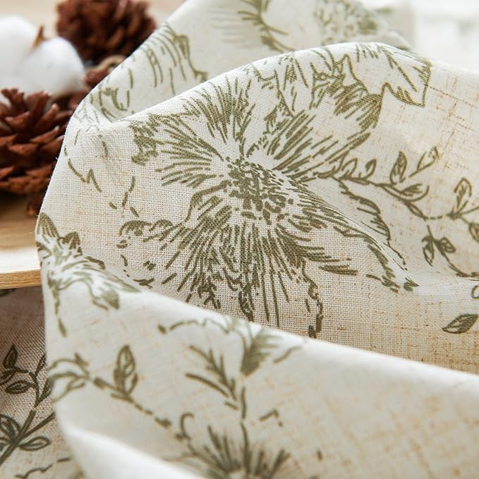 jinachan Linen Blend Floral Curtains for Living Room 108 Inch Length Christmas Sage Green Printed Curtain Rod Pocket Back Tab Farmhouse Peony Flower Patterned Drapes Bedroom Curtains Set 2 Panels