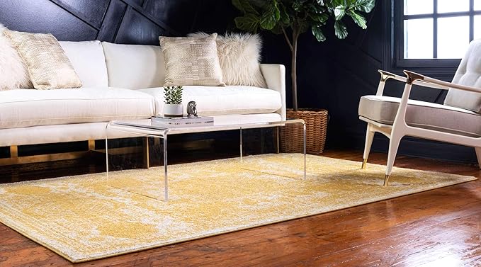 Unique Loom Bromley Collection Area Rug - Wells (6' 1" x 9' Rectangle, Yellow/ Ivory)