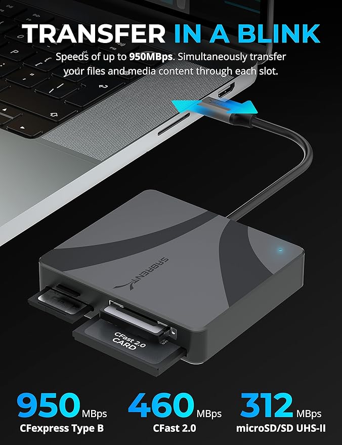 SABRENT USB-C Multi-Card Reader for CFexpress Type B, CFast 2.0, and microSD/SD Cards (CR-C4PM)