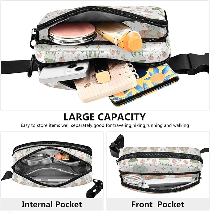 Kawaii Frog Mushrooms Fanny Pack for Women Men Water Resistant Fashion Waist Packs with Adjustable Strap Belt Bag for Travel Workout Jogging Hiking 21219495