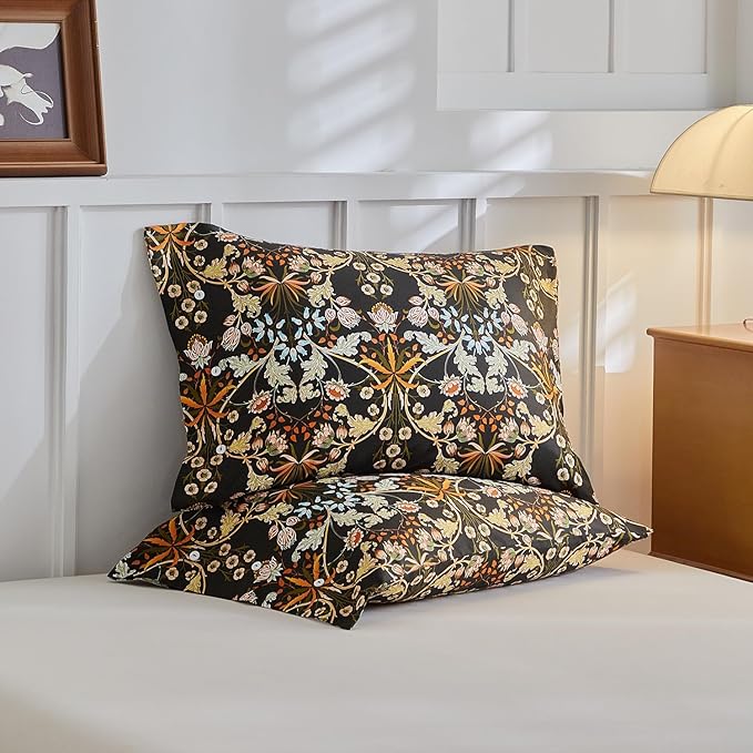 mixinni Vintage Floral Duvet Cover California King Size Farmhouse Boho Duvet Cover Set Cotton Percale Flowers Printed Bedding Set with 2 Pillowcases Perfect for Him and Her-California King Size