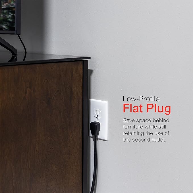 GE 7 Outlet Surge Protector, 4 Ft Power Cord, 1080 Joules, Flat Plug, Power Filter, Circuit Breaker, Warranty, UL Listed, Black, 34460