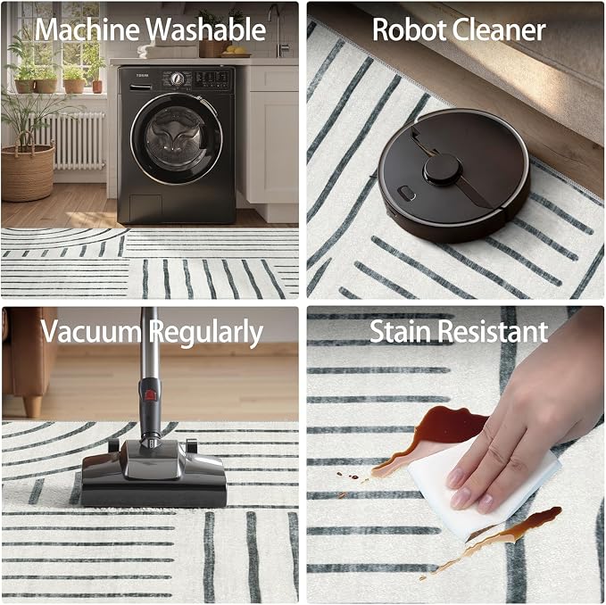 DCX Abstract Machine Washable 8x10 Rug, Gray Modern Accent Rug for Living Room, Soft Low Pile Non Slip Carpet, Kid & Pet Friendly Stain Resistant Rug for Bedroom Dining Room Office