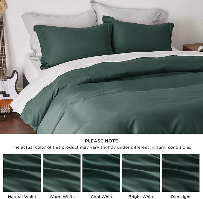Bedsure Duvet Cover Queen Size - Soft Double Brushed Bedding Set for Kids & Adults, Zipper Closure, 3 Pieces, Includes 1 Duvet Cover (90"x90") & 2 Pillow Shams, NO Comforter, Forest Green