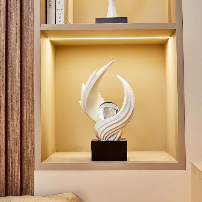 Abstract Art Sculpture, Resin Gold Decorative Statue, Modern White Ornaments for Living Room, Decorativas Modernas for Coffee Table, Entryway & Office Collectibles (White)