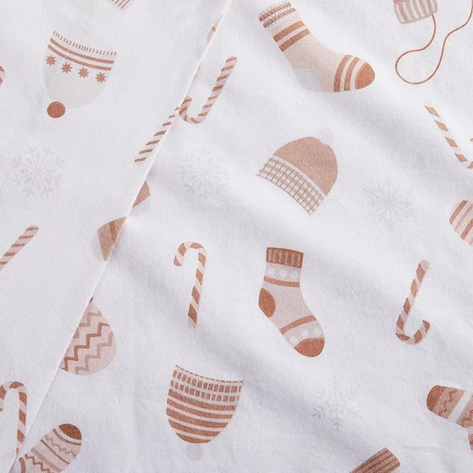 Market & Place 100% Cotton King Flannel Sheet Set | 4 Piece Deep Pocket Novelty Cozy Winter Bed Sheets | Double Brushed for Extra Softness & Comfort | Alpine Collection (King, Winter Mittens)