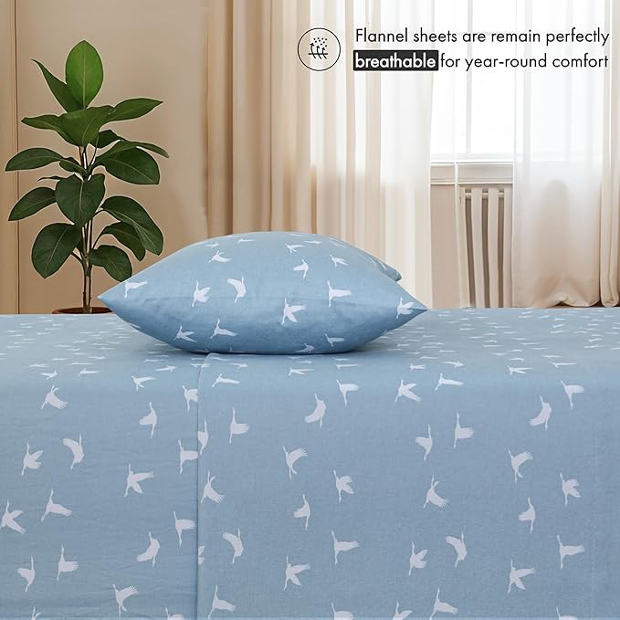 RUVANTI Flannel Sheets Twin XL Size - 100% Cotton Double Brushed Twin XL Sheet Sets, Deep Pockets 16 Inches, All Seasons Breathable & Extra Soft Bed Sheets, Warm & Cozy, 3 Piece, We Fly
