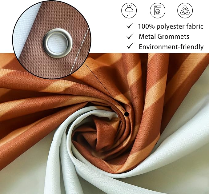 Mid Century Modern Extra Long Shower Curtain, Boho Brown Arch Geometric Machine Washable Waterproof for Bathroom Bathtub with Hooks 72Wx84H