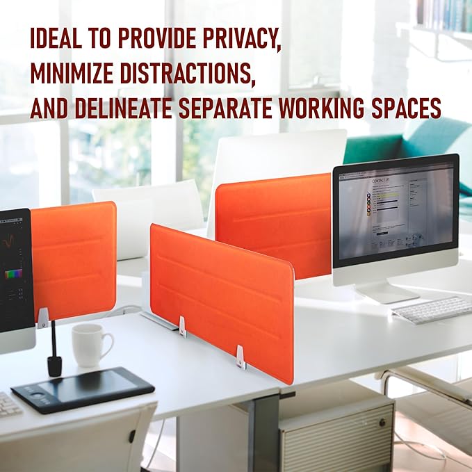 Desk Divider Panel, 34.6" x 11.8", Orange – Clamp-On with 2 T-Clips, Soundproof Noise Reducing Privacy Screen for Office or Home Desk, High Quality Polyester