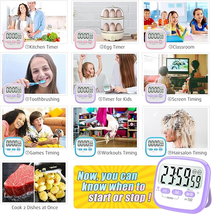 Antonki 2 Pack Classroom Timers for Kids Teachers, Magnetic Countdown Digital Kitchen Timer for Cooking, Study, Exercise, Games, Time Mangement - Loud/Silent Mode - Battery Included
