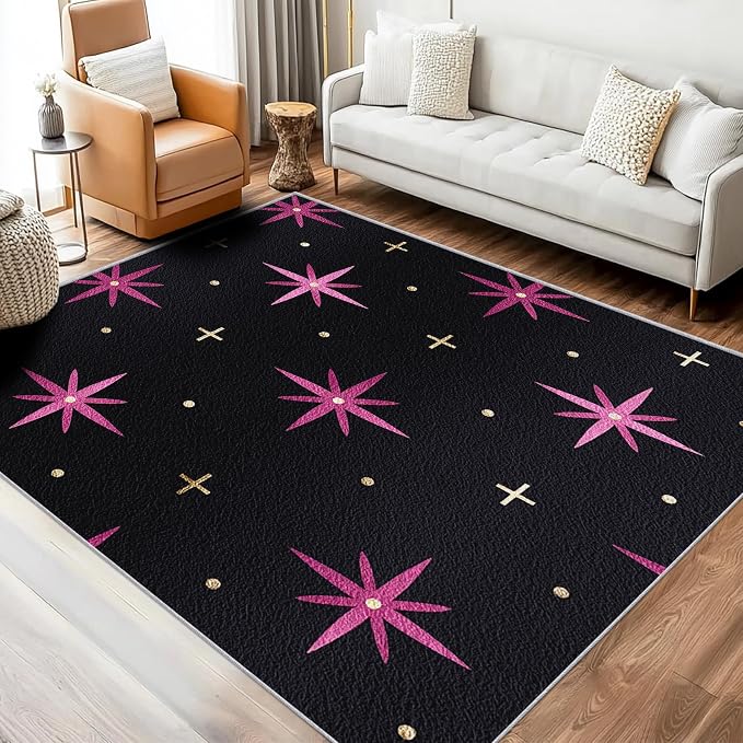 Atomic Rugs 3x5, Mid Century Modern Retro Washable 3 x 5 Area Rug for Living Room, Bedroom, Low Pile Non Slip Stain Resistant Carpet, Atomic Starburst Home Decor Accessories & M851