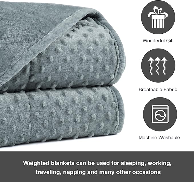 Alomidds Weighted Blanket (60"x80",20lbs Queen Size - Grey), Weighted Blankets for Adults, Breathable Soft and Comfort Minky, Heavy Blanket Microfiber Material with Glass Beads