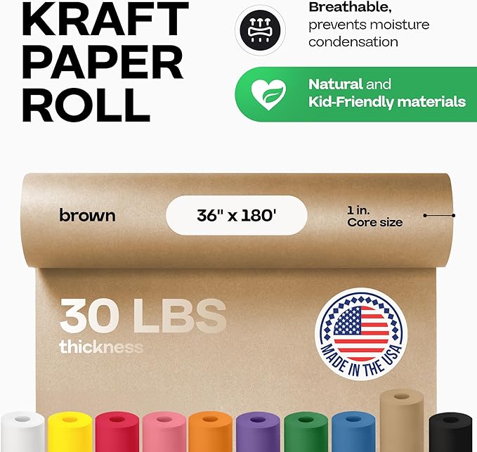 IDL Packaging Brown Kraft Paper Roll 36" x 2160" (180 feet), 30lb Thickness - USA-Made Brown Wrapping Paper for Packing, Moving, Shipping & Crafts/Arts - 100% Recycled Natural Craft Wrap Material