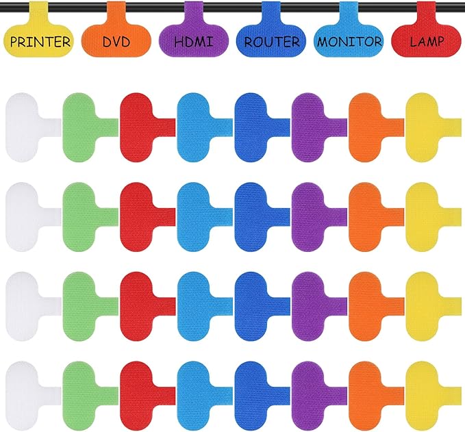 32pcs Cable Tags Multi-Color Electronic Cable Identification Labels Write On Cord Labels Tags for Computers Cables Management Reusable Wire Markers for Charging Cords (8 Colors)