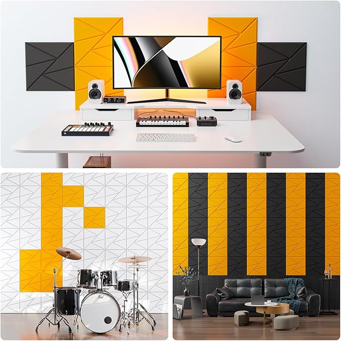 22 Pack Acoustic Panels with Self-Adhesive, 12"X 12"X 0.4"Sound Proof Foam Panels, Sound Panels High Density, Soundproof Wall Panels for Home Studio Office Gold