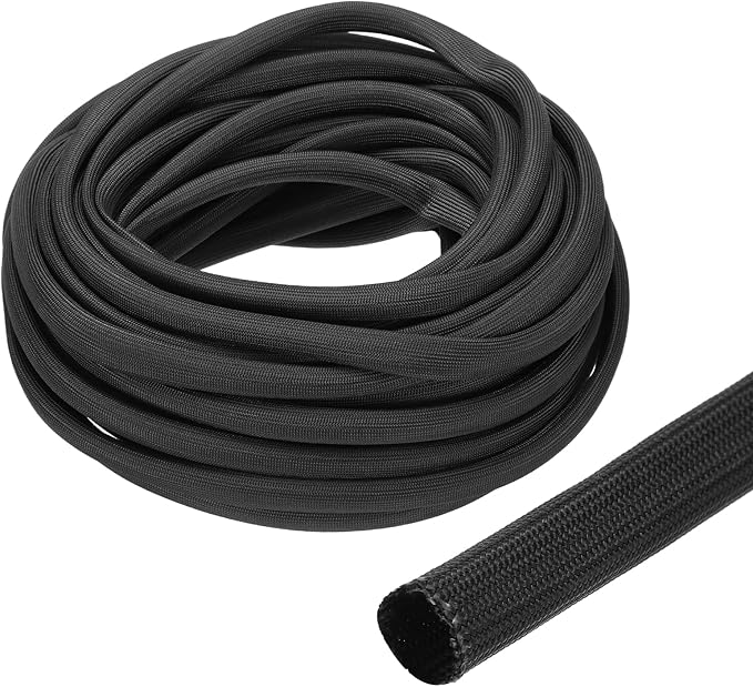 uxcell Insulation Cable Protector,10mm/0.5 Inch-15m/49 Feet High Temp Fiberglass Sleeve Black