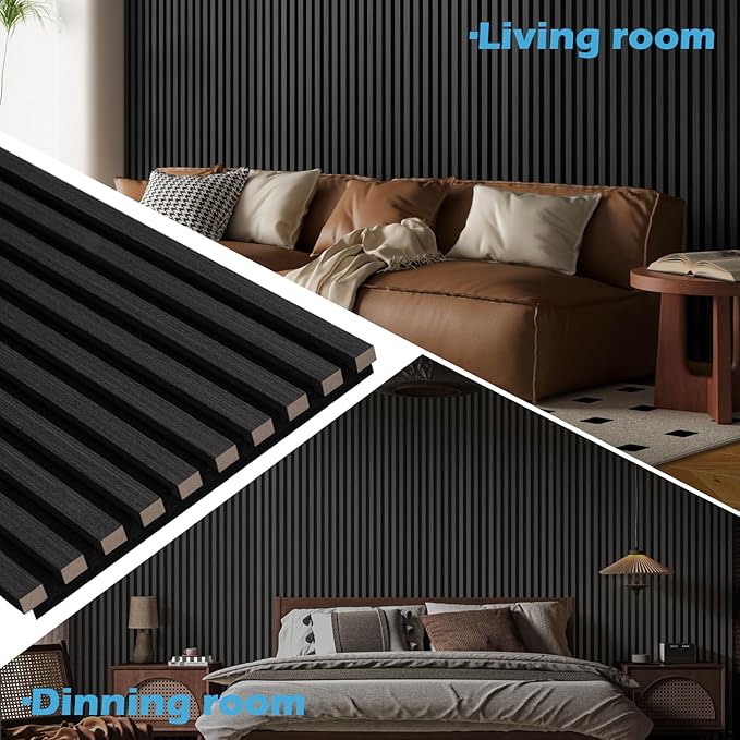 Art3d 2-Pack 108" x 12" Acoustic Wood Panels for Wall, Soundproof Wood Slat Panel for Wall and Ceiling, 3D Fluted Sound Absorbing Paneling for Interior Wall Decor, Living Room, Bedroom - Blackwood