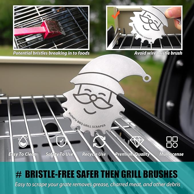 Stocking Stuffers, Ideal Gifts for Christmas, for Men, Dad, Husband, Boyfriend, Fathers Day, KUNIFU BBQ Grill Scraper, Gifts Box Sets 2PACK