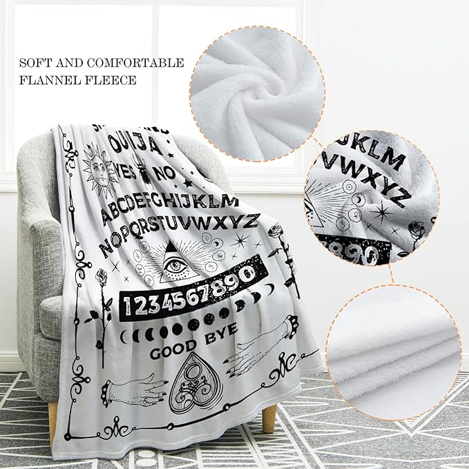 Jekeno Ouija Board Blanket Gifts for Women Men Kids Girls Boys Mother's Day for Mom Dad Home Bedroom Gothic Witch Decor Soft Throw Blankets White 50"x60"