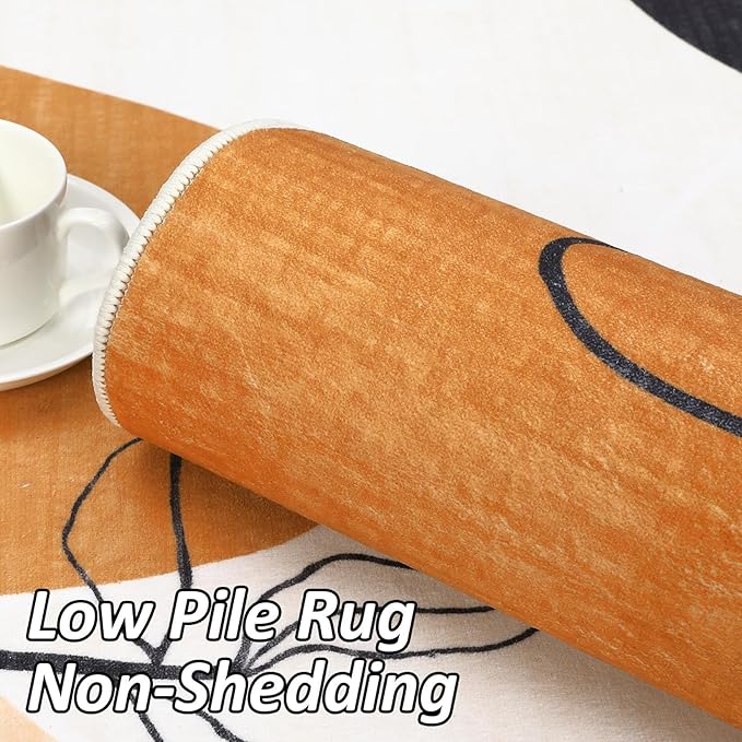 7x12 Irregular Area Rug Beige Black Curve Modern Abstract Art Washable Rug for Bedroom Diningroom Living Room Odd Shaped Rugs Minimalist Aesthetics Home Office Guestroom Stain Resistant Large Carpet