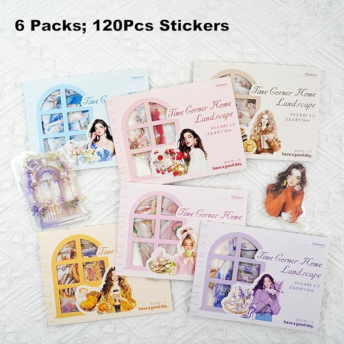 AuriicLeaf Cozy Home PET Stickers Set, 120PCS Vintage Girl and Room Aesthetic Stickers for Journaling, Scrapbooking, Planners and DIY Crafts
