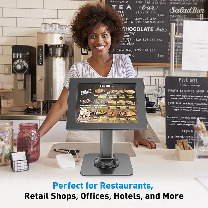 AboveTEK Anti-Theft iPad Kiosk Stand – POS iPad Security Stand – Heavy Duty Base, 360° Swivel, 75° Tilt Bracket – Perfect for Retail Business (Black) (Black, 12.9"/13" iPad & 12.4" Galaxy Tab)
