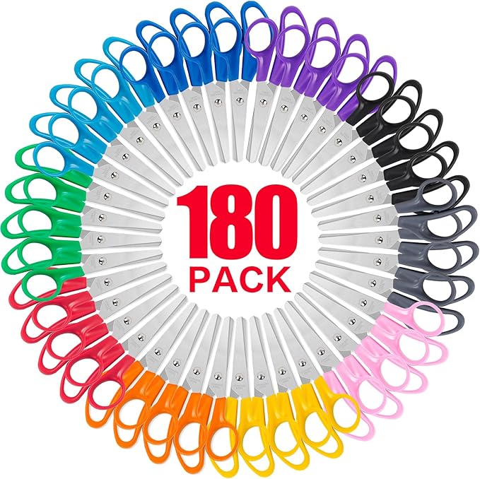 Toidgy 180 Packs Kids Scissors, 5 Inch Scissors Bulk for School, Blunt Tip Scissors for Kids Student Teacher, Safety Scissors for Preschool Classroom Office Home, School Supplies Craft Cutting Paper