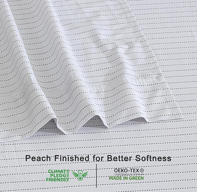 RUVANTI 100% Organic Cotton Sheets Queen Size, Percale Weave, GOTS Certified, 4-Piece Set, Deep Pocket 15", Crisp & Breathable, Soft Durable Bedding, Sábanas Algodón Orgánico – Construction Line