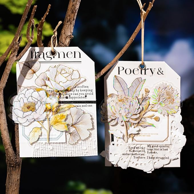 AuriicLeaf Floral PET Stickers – 60 Foil-Stamped Self-Adhesive Flower Designs Waterproof Transparent Stickers for Scrapbooking Journaling DIY Crafts and Decoration