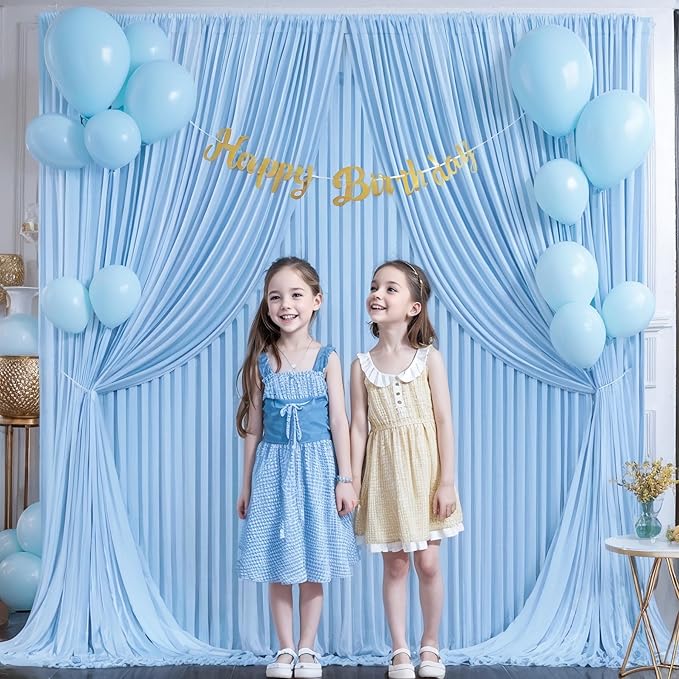 Baby Blue Backdrop Curtain for Baby Shower Parties Wrinkle Free Light Blue Curtains Backdrop Drapes Fabric Decoration for Birthday Party Photography 5ft x 7ft,2 Panels