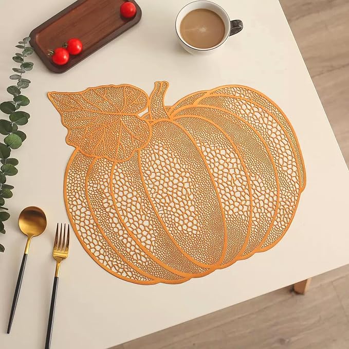 Fall Pumpkin Placemats, Set of 6 Halloween Thanksgiving Placemats, Autumn Harvest Place Mats Home Table Decorations, Orange