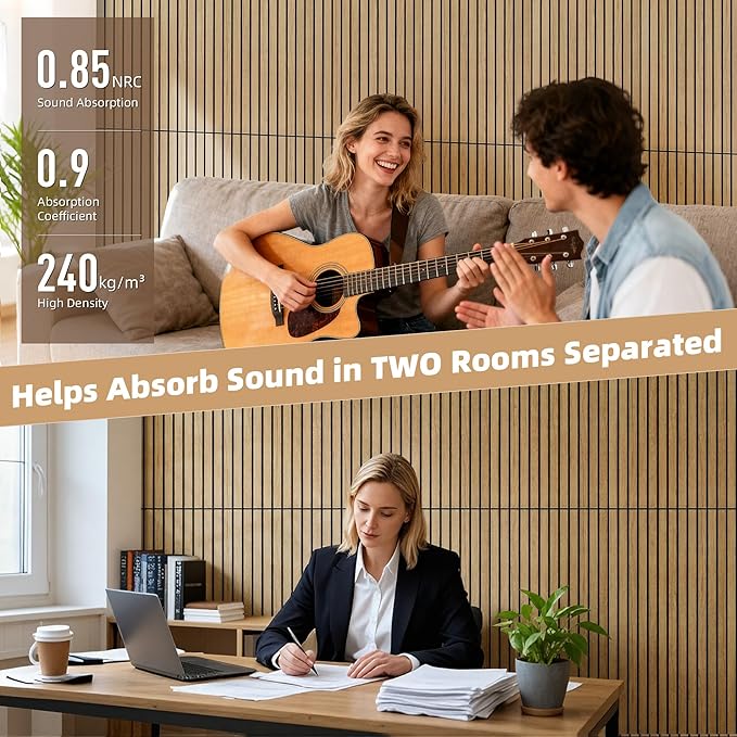 TO-TH Wood-Look Acoustic Panel, 4 Pack 47.2” x 23.6” Soundproof Wall Panels, Decorative Sound Absorbers Large Acoustic Panels for Home, Office, Basement, Teak