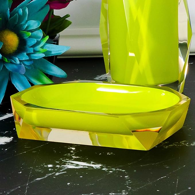 Faceted Soap Dish, Durable Resin, Smooth, Easy to Clean, for Stylish Bathroom Décor, Yellow, 4x5, Sold Individually