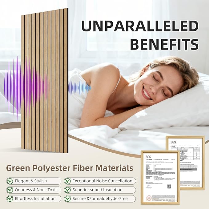 TO-TH Wood-Look Acoustic Panel, 4 Pack 47.2” x 23.6” Soundproof Wall Panels, Decorative Sound Absorbers Large Acoustic Panels for Home, Office, Basement, Teak