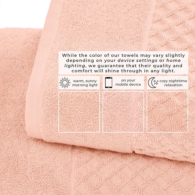 Great Bay Home Bath Towels - 100% Cotton 6 Piece Towel Set - Diamond Waffle Weave - Absorbent, Durable, Quick-Dry Towels for Bathroom (Pink)