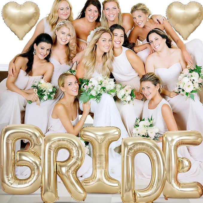 40inch Champagne Gold BRIDE Letter Balloons, Giant Light Gold Bride Foil Helium Balloon Banner with Heart Balloon for Bride to Be Wedding Engagement Bridal Shower Gold Bachelorette Party Decoration