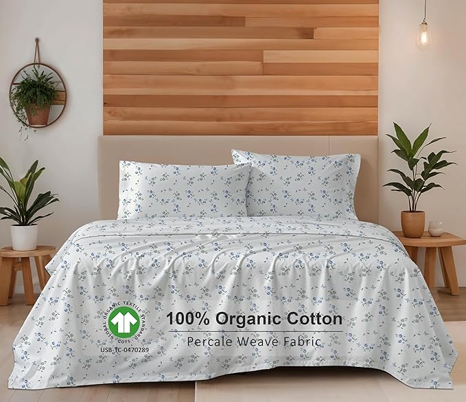 RUVANTI 100% Organic Cotton Sheets Twin XL, Percale Weave, GOTS Certified, 3-Piece Set, Deep Pocket 15", Crisp & Breathable, Soft Durable Bedding, Sábanas Algodón Orgánico – Butter Flight