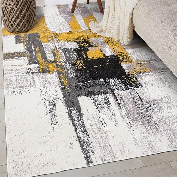 Rugshop Gold Modern Abstract Area Rug — Non-Shedding for Bedroom, Home Office and Entryway 3' x 5'