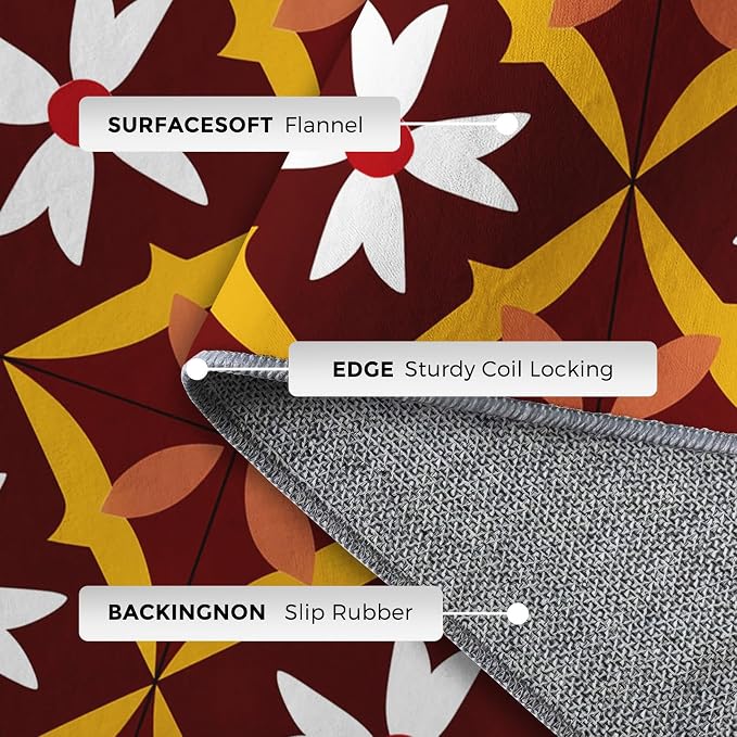 Geometric Flower Rugs for Home Decor, 3x5 ft, Mid Century Modern Area Rugs for Living Room, Soft Non Slip Washable Retro Floral Carpet Bedroom Decorations Dt-Ghf-69