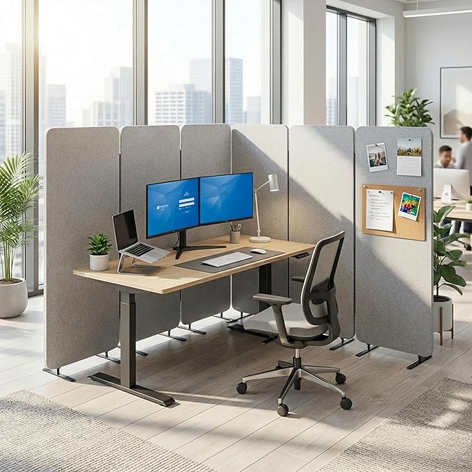 VIVO Freestanding 145 x 66 inch Privacy Panel System, Cubicle Divider, Acoustic Wall Partition, x6 24 inch Panels, Gray, PP-KIT-T145G