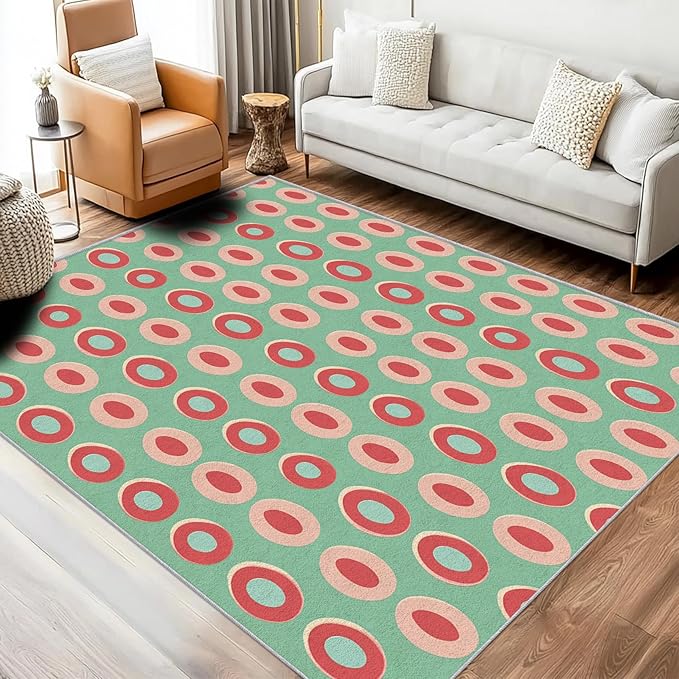 Mid Century Modern Rugs 4x5, Geometric Retro Washable 4 x 5 Area Rug for Living Room, Bedroom, Low Pile Non Slip Stain Resistant Carpet, Mid Century Home Decor Accessories & M918