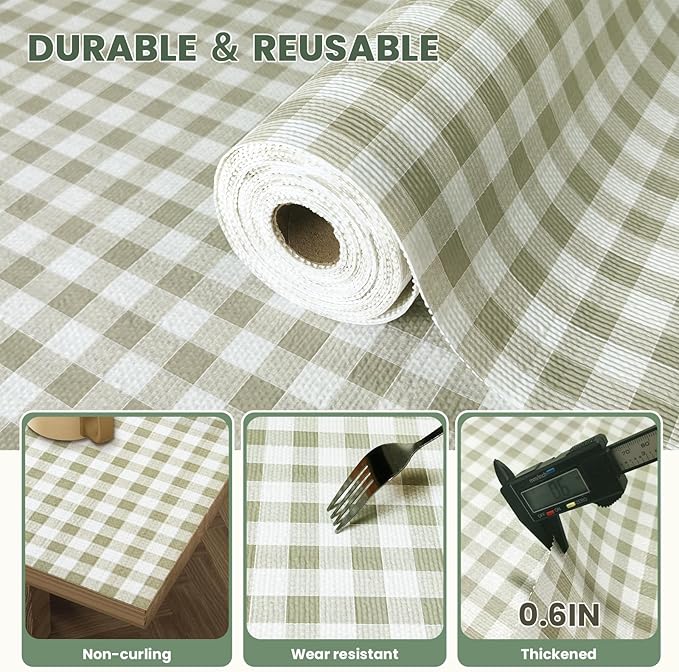 Drawer Liner and Shelf Liner for Kitchen Cabinet Liner Non-Adhesive Non-Slip Shelf Paper, Thick Strong Grip Waterproof Easy to Clean for Shelves, Cupboard, Desks, Green Plaid Pattern, 17.5 in x 20 FT