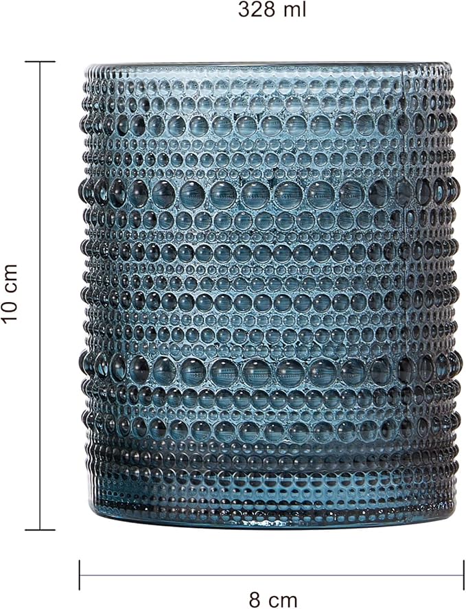 Sage Green Hobnail Drinking Tumbler | Set of 6 | 11 OZ Bubble Design Vintage Glassware, Beverage Glasses Bubble Water, Wine, Old Fashioned Cocktail, Whiskey Rocks Glass Cup, Elegant Glassware Gifts