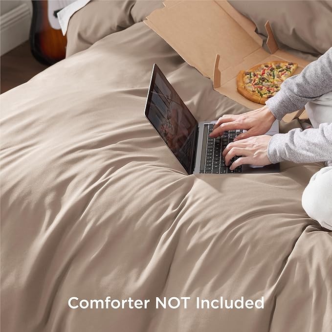 Bedsure Duvet Cover King Size - Soft Double Brushed Bedding Set for Kids & Adults, Zipper Closure, 3 Pieces, Includes 1 Duvet Cover (104"x90") & 2 Pillow Shams, NO Comforter, Khaki