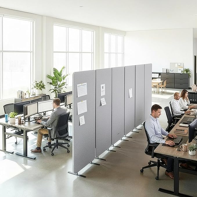 VIVO Freestanding 145 x 66 inch Privacy Panel System, Cubicle Divider, Acoustic Wall Partition, x6 24 inch Panels, Gray, PP-KIT-T145G